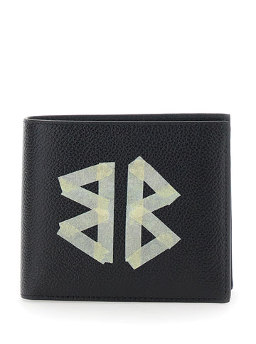 Balenciaga Men Black Bi-Fold Wallet With Logo Print On The Front In Grained Leather Woman