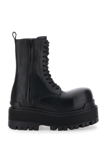 Balenciaga Men Black Ankle Boots With Logo Plaque On The Front And Side Zips In Leather Man