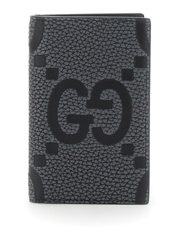Gucci Men 'Jumbo' Grey Card Holder With Maxi Double G Logo On The Front In Grained Leather Man