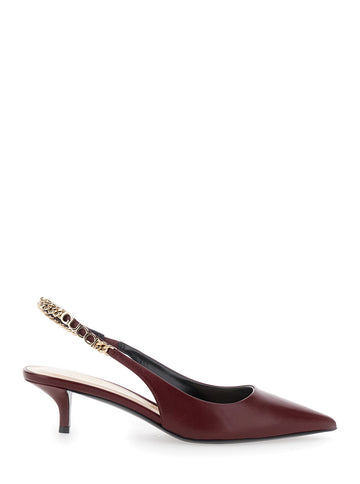 Gucci Women 'Signoria' Red Ancora Slingback Pumps With Lettering In Leather Woman