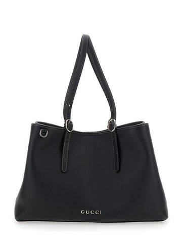 Gucci Women Black Shoulder Bag With Logo Lettering On The Front And Adjustable Top Handles In Leather Woman