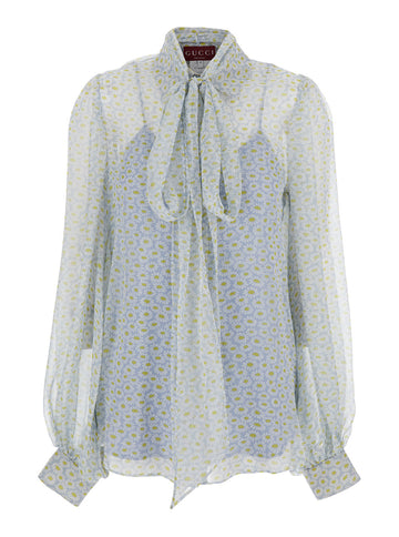 Gucci Women Grey Shirt With All-Over Floral Print In Silk Chiffon Woman