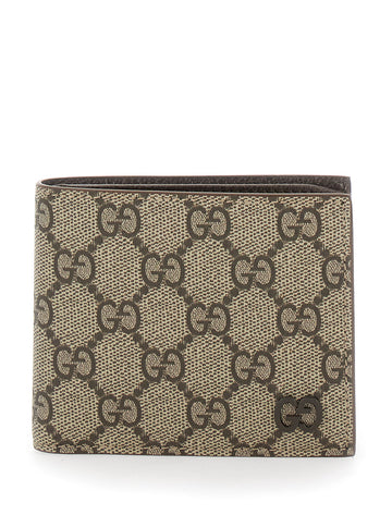 Gucci Men Beige Bi-Fold Wallet With Double G Logo Plaque On The Front In Gg Canvas Man