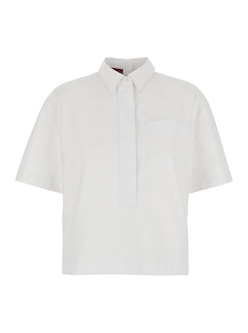 Gucci Women White Crop Shirt With Embossed Logo Collar In Cotton Poplin Woman