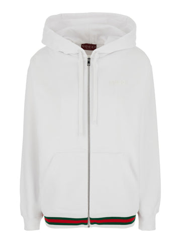 Gucci Women White Sweatshirt With Logo Imprinted On The Front And Web Detail On The Edge In Cotton Man