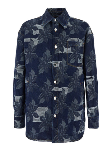 Gucci Men Blue Jacket With All-Over Floral Motif And Ripped Details In Denim Man