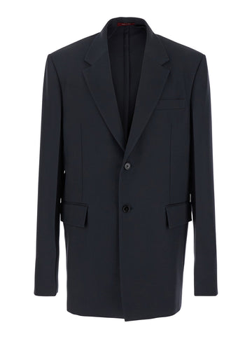 Gucci Men Dark Grey Jacket With Chest Pocket And Embossed Logo In Wool Gabardine Man