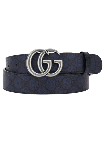 Gucci Men Blue Reversible Belt With Gg Buckle In Gg Supreme Canvas Man