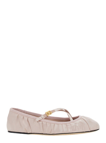 Dolce & Gabbana Women Pink Ballet Flats With Metallic Dg Logo Plaque In Fabric Woman