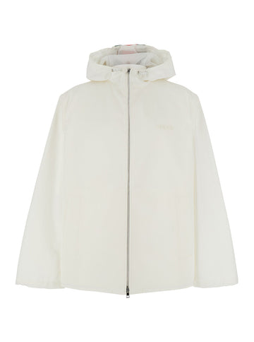 Gucci Men White Jacket With Logo Lettering Embroidery On The Front And Maxi Web Print On The Rear In Cotton Man