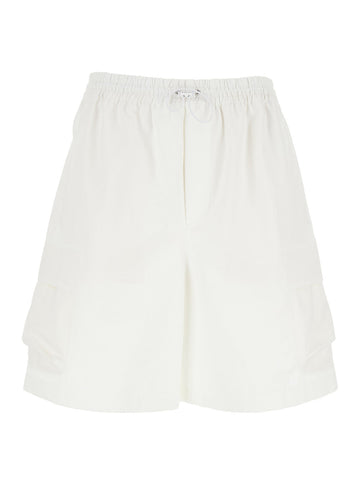 Gucci Men White Bermuda Pants With Elastic Drawstring Waist And Rear Web Print In Cotton Man