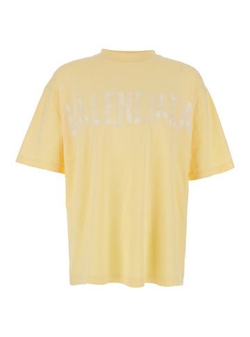 Balenciaga Men 'Political C' Yellow Crewneck T-Shirt With Logo Lettering On The Front And Logo Print On The Rear In Cotton Man