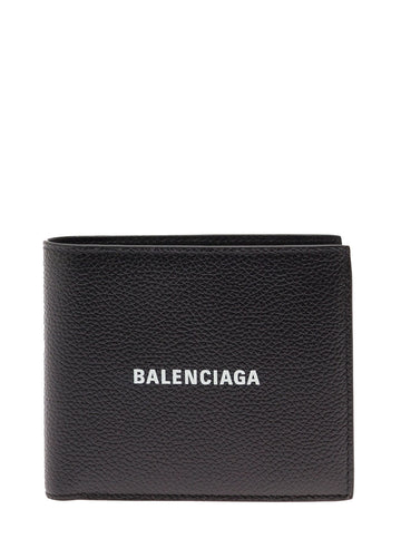 Balenciaga Men Black Wallet With Contrasting Logo Print In Leather Man