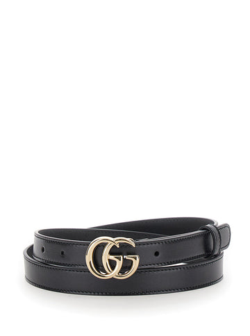 Gucci Women Black Belt With Gg Buckle In Leather Woman
