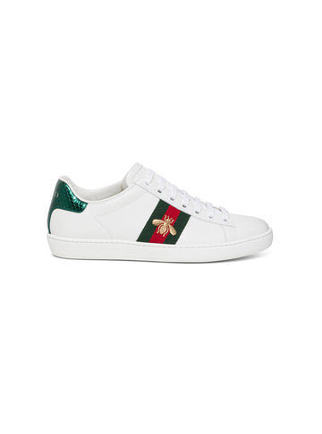 Gucci Women New Ace Leather Sneakers  With Bee Embroidery