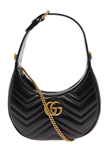 Gucci Women 'Gg Marmon'  Black Shoulder Bag In Chevron Leather Woman