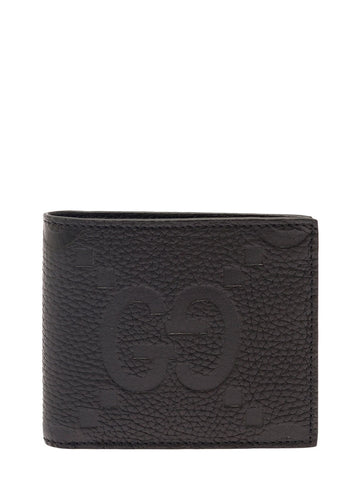 Gucci Men 'Jumbo' Black Bi-Fold Wallet With Embossed Double G Logo On The Front In Grained Leather Man