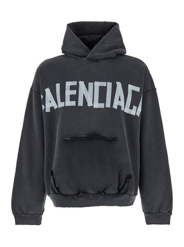 Balenciaga Men Black Hoodie With Logo Lettering On The Front And Logo Print On The Back In Cotton Man