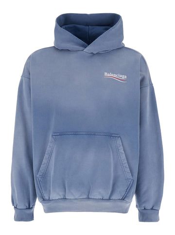 Balenciaga Men Blue Hoodie With Logo Print On Front And Rear In Cotton Man