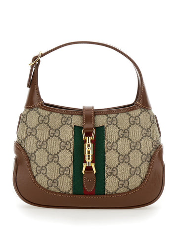 Gucci Women 'Jackie 1961' Beige Handbag With Web Detail On The Front In Gg Canvas Woman
