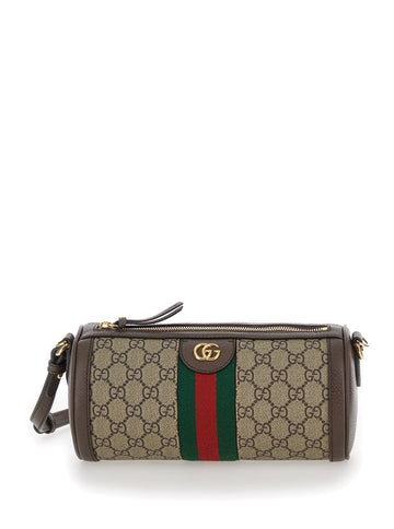 Gucci Women 'Ophidia' Beige And Ebony Crossbody Bag With Web Detail In Gg Supreme Canvas Woman