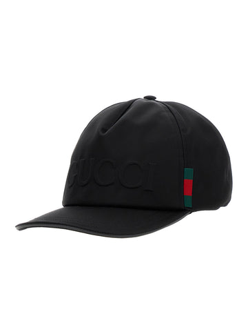 Gucci Women Black Cap With Logo On The Front And Web Detail In Tech Fabric Woman