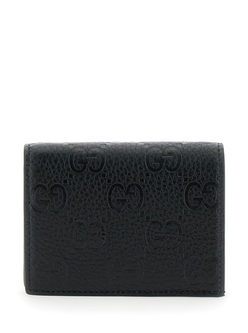 Gucci Women Black Wallet With All-Over Gg Logo In Grained Leather Woman