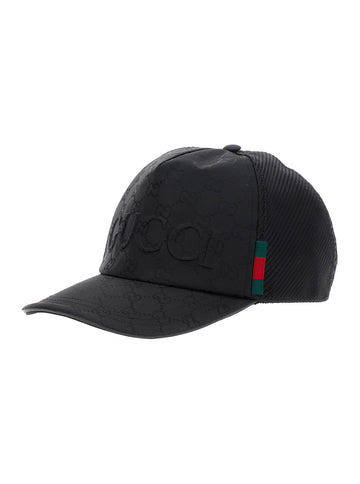 Gucci Women Black Baseball Cap With Logo Lettering On The Front And Web Detail On The Side In Gg Canvas Woman