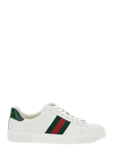 Gucci Women 'Ace' White Low Top Sneakers With Web Detail In Leather Woman