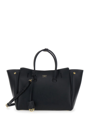 Balenciaga Women 'Hampton Small' Black Handbag With Embossed Logo On The Front And Removable Key Ring In Leather Woman