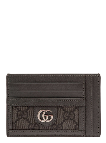 Gucci Men Grey Card Holder With Leather Trim And Gg Motif In Fabric Man