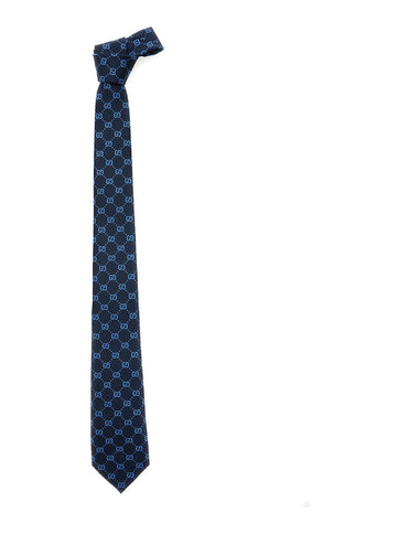 Gucci Men Blue Tie With Gg All-Over Motif In Silk Man