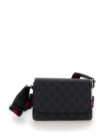 Gucci Men Black Mini Crossbody Bag With Web Detail In Gg Supreme Canvas Man