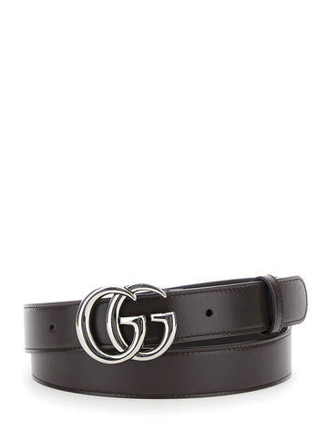 Gucci Men Brown Belt With Gg Buckle In Leather Man