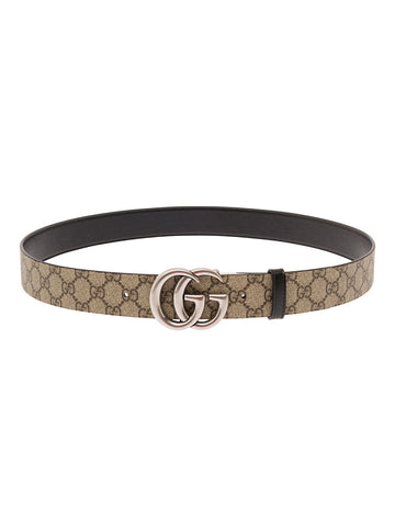 Gucci Men Reversible Belt With Double G Buckle In Gg Supreme Canvas And Leather Man
