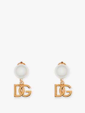 Dolce & Gabbana Women Brass Earrings With Logo Monogram And Pearl