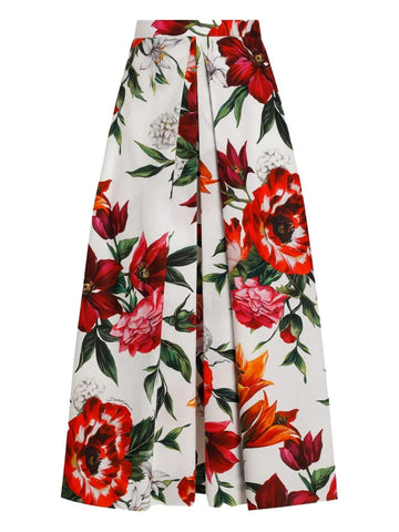 Dolce & Gabbana Women Flower-Print Pleated Poplin Skirt