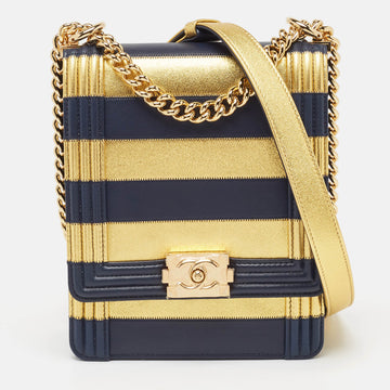 Navy Blue/Gold Leather Paris-New York North/South Boy Bag