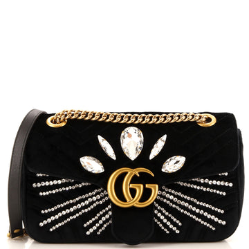 GUCCI GG Marmont Flap Bag Embellished MatelaESe Velvet Small