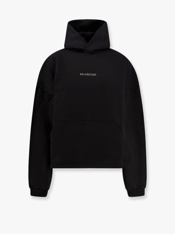 Balenciaga Women Cropped Cotton Sweatshirt With Rhinestones Logo