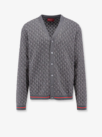Gucci Men Wool And Silk Cardigan With Gg Motif