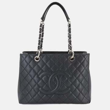 Black Caviar Skin Leather MatelaESe Grand Chain GST Shopping Tote Bag