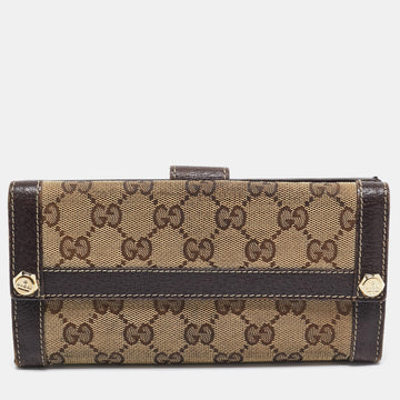 Beige/Brown GG Canvas and Leather Charmy Continental Wallet