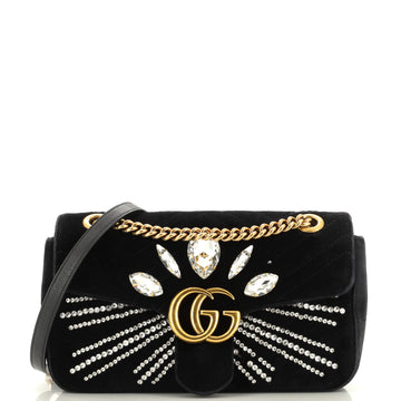 GUCCI GG Marmont Flap Bag Crystal Embellished MatelaESe Velvet Medium