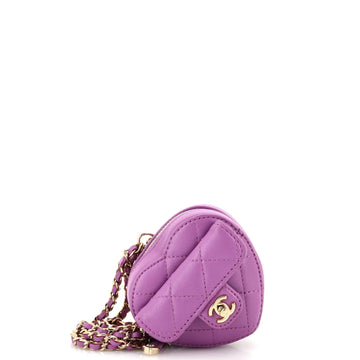 CHANEL CC in Love Heart Chain NESklace Zip Coin Purse Quilted Lambskin