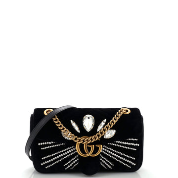GUCCI GG Marmont Flap Bag Crystal Embellished MatelaESe Velvet Medium