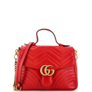 GUCCI GG Marmont Top Handle Flap Bag MatelaESe Leather Small
