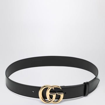 Gucci Black Leather Belt With Gold Gg Marmont Buckle Men