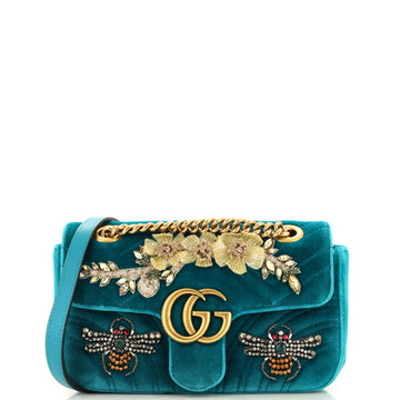 GUCCI GG Marmont Flap Bag Embellished MatelaESe Velvet Mini