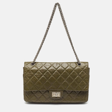 Olive Green Quilted Aged Leather ReiESue 2.55 ClaESic 227 Flap Bag